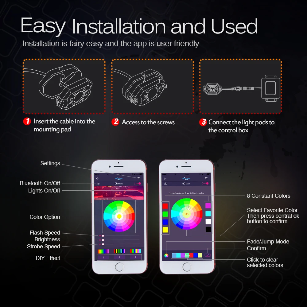 Улучшенный светодиодный RGB-светильник MICTUNING 2nd-Gen с 8 подсветками управлением