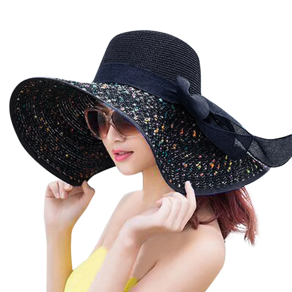 Sleeper#401 NEW FASHION Women Colorful Big Brim Straw Bow Hat Sun Floppy Wide Brim Hats Beach Cap solid hot Free Shipping