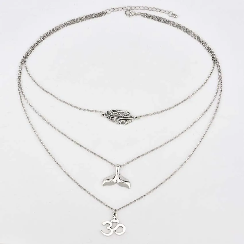 2018 листья перо кулон в виде рыбьего хвоста женский чокер длинное ожерелье