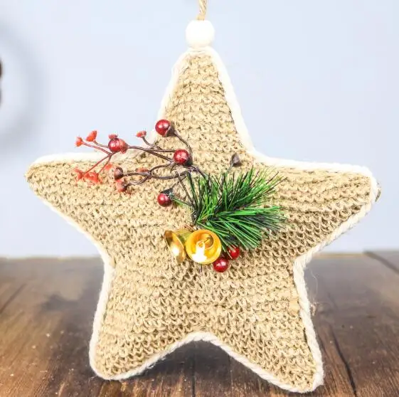 linen star 21cm Подвесные украшения желудь Звезда шар ручной работы украшения для дома сосновые шишки с Холли Рождественская елка украшения натальный Декор - Цвет: linen star 21cm