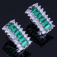 magic green cubic zirconia white cz silver plated clip hoop huggie earrings v0926