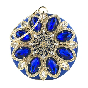 Женская кристальная вечерняя сумка с бисером в стиле ретро клатч Сумки свадебные алмазные бисерные сумки Стразы мини круглые маленькие сумки на плечо May03 - Цвет: Синий