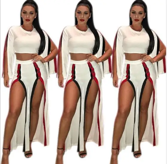 2019 new pure color sexy casual high-slit pants two-piece set | Тематическая одежда и униформа