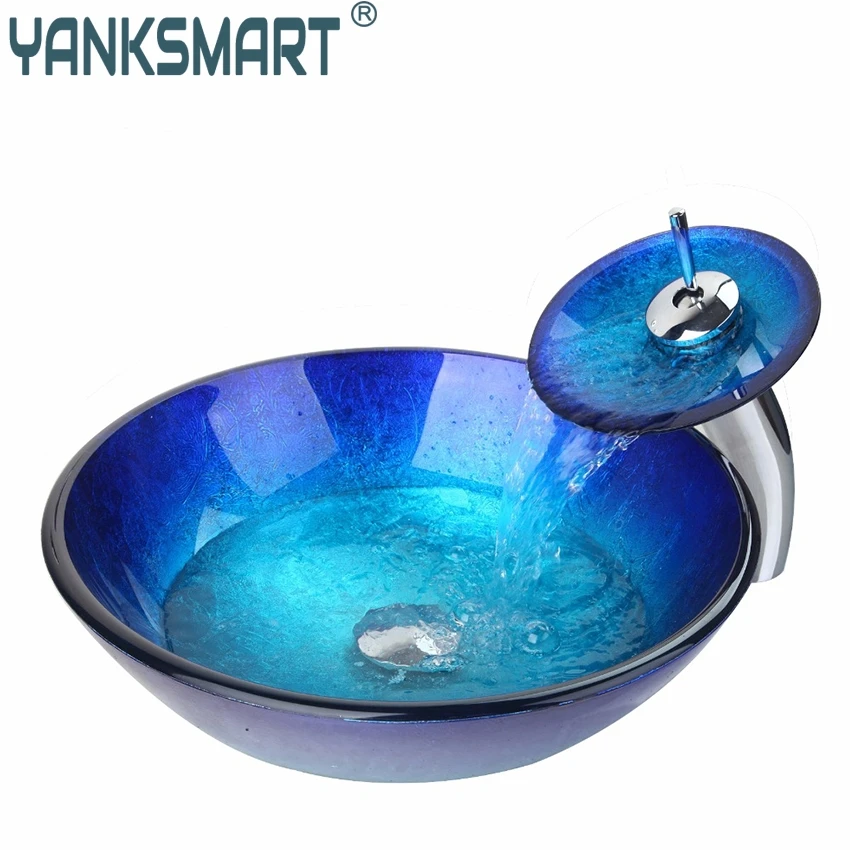 Фото YANKSMART круглая раковина для ванной комнаты + умывальник стекло ручная роспись