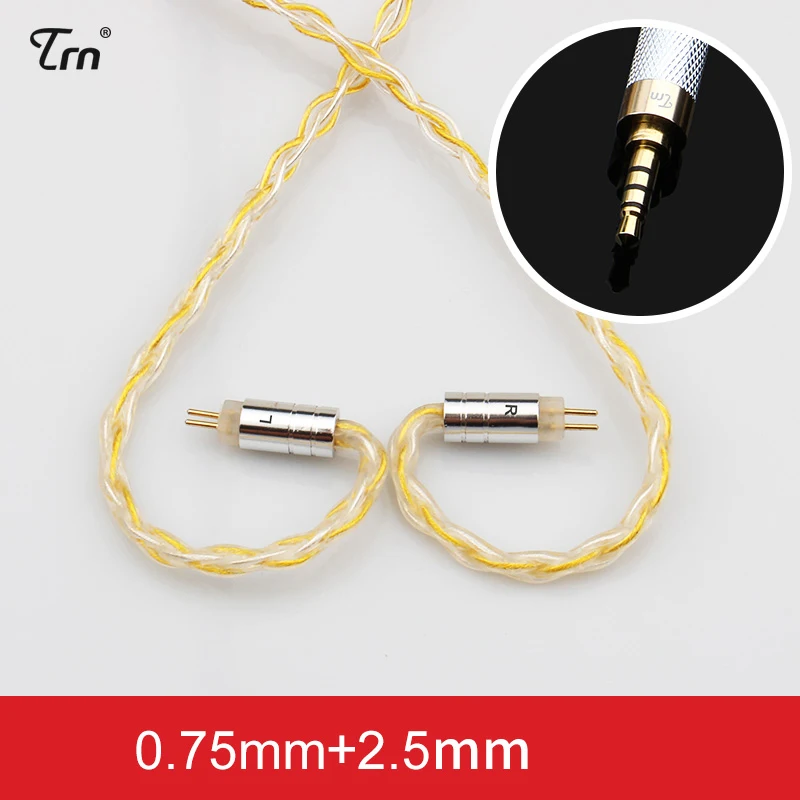 gold 2.5mm 0.75mm Новейший TRN Медный Серебряный смешанный обновленный кабель 2,5/3,5 мм сбалансированный кабель с MMCX 2-контактный разъем для KZ ZST ZS10 v90 v80 SE846 ZSX - Цвет: gold 2.5mm 0.75mm