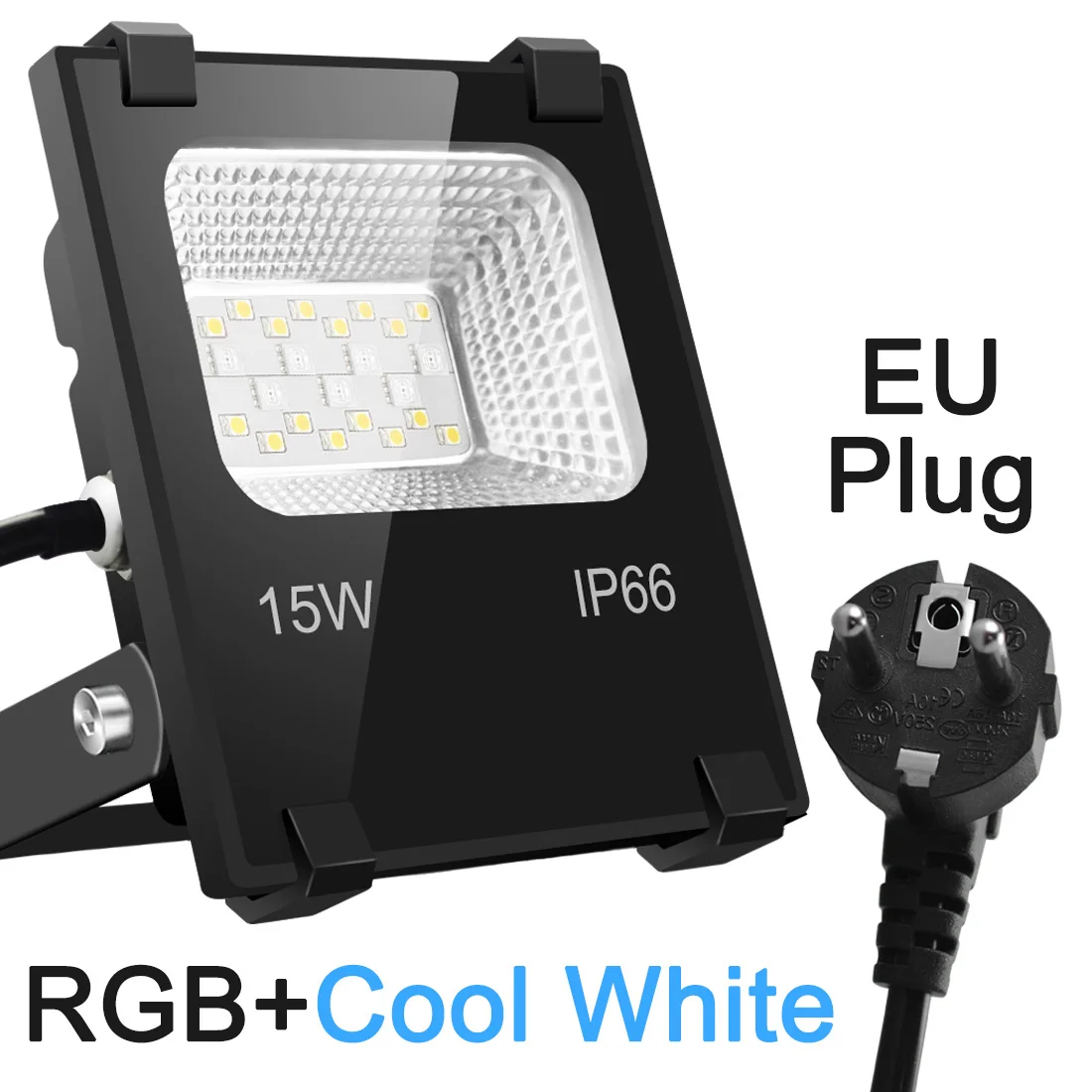 EU Plug CW Smart Floodlight LED Outdoor Light RGB 15W Bluetooth4.0 360° APP Group Control IP66 Garden Waterproof Color Changing Spotlight - Испускаемый цвет: EU Plug CW