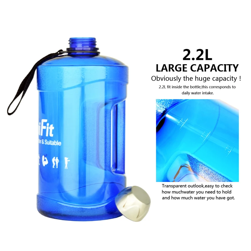 QuiFit 2.2L большой Ёмкость бутылка с водой Спорт фитнесс тренировка Кемпинг тренировки бутылку воды BPA бесплатно