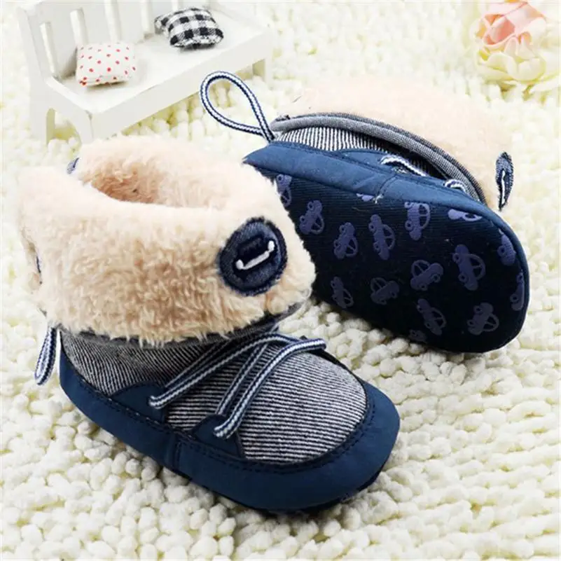 

Toddler 0-18Months Baby Boy Winter Warm Snow Boots Lace Up Soft Sole Shoes Infant Kids