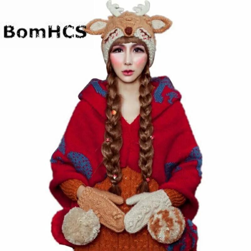 BomHCS Fawn облегающая шапка + перчатки костюм 100% ручной работы вязаная зимняя теплая