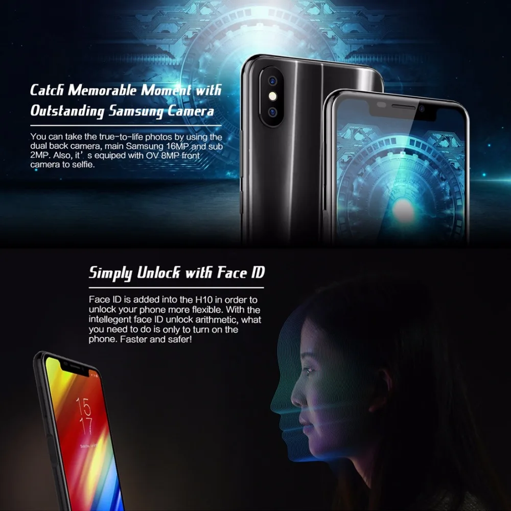 HOMTOM H10 5 85 дюймовый Android 8 1 4 Гб + 64 мобильный телефон Face ID функцией отпечатков