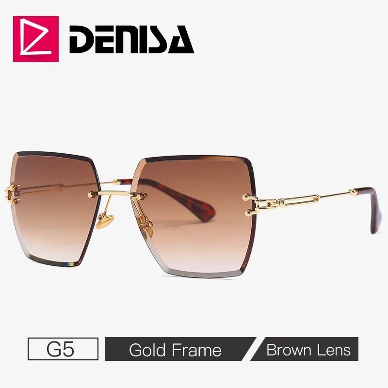 G5 Brown Sunglasses DENISA, квадратные солнцезащитные очки без оправы для женщин, лето, красные очки, модные роскошные брендовые солнцезащитные очки для мужчин, UV400 zonnebril G18600 - Цвет линз: G5 Brown Sunglasses