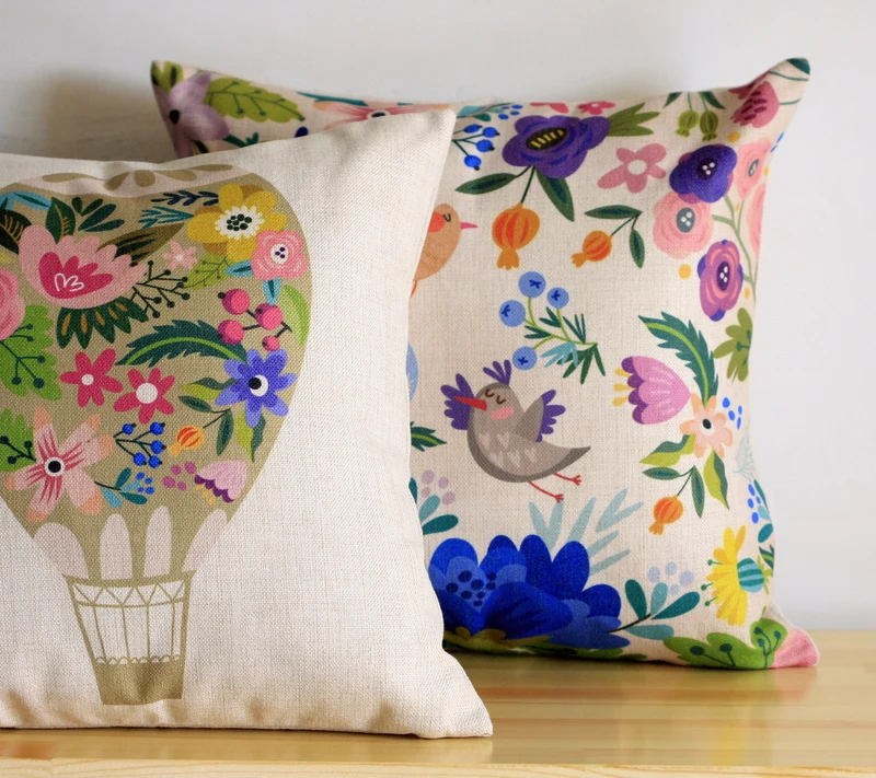 Оптовая продажа льняная наволочка для подушки цветочный рисунок птицы лимон