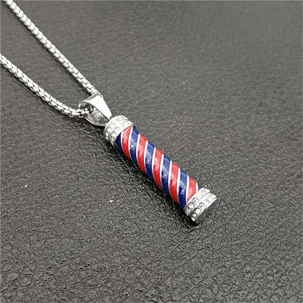 Steel Color Льдом Из парикмахерского полюс ожерелье и кулон с цепочкой из нержавеющей стали украшение золотистого цвета кубический циркон мужские хип хоп ювелирные изделия для подарка - Окраска металла: Steel Color