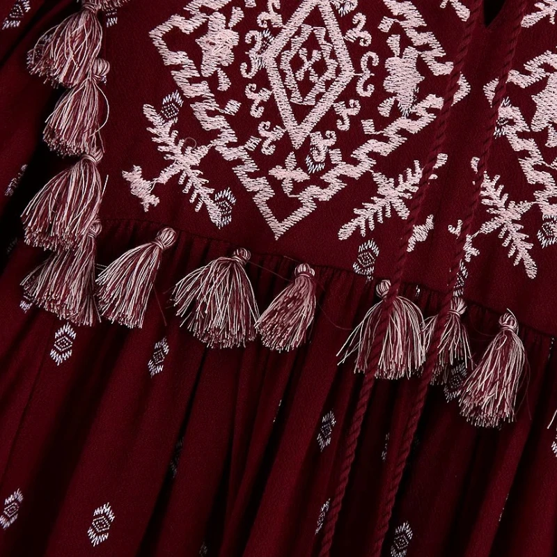 2019 женское платье с вышивкой и кисточками винтажное мини-платье в стиле бохо со