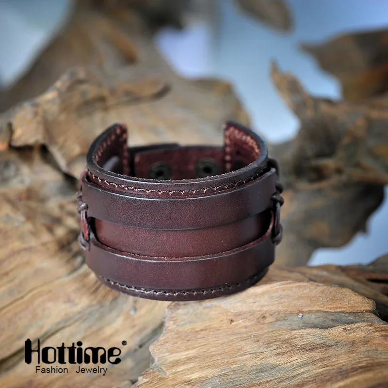 Женский винтажный браслет Hottime модный из натуральной кожи с пряжкой сплава|charm