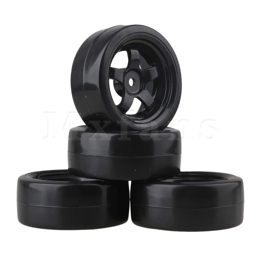 Mxfans 4 шт. черное 5 колесо со спицами диски и гладкие шины для RC 1:10 Drift Car Plastic|tire rim