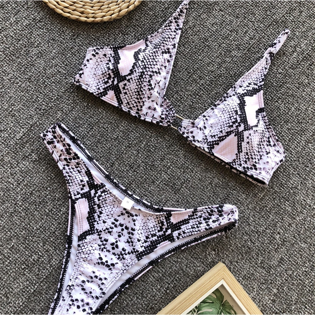 Split Spaghetti Strap Swimsuit Leopard Print Bikini Set With Padding Bra Hoilday Push Up Nylon Low Waist Wire Free Summer Sexy |