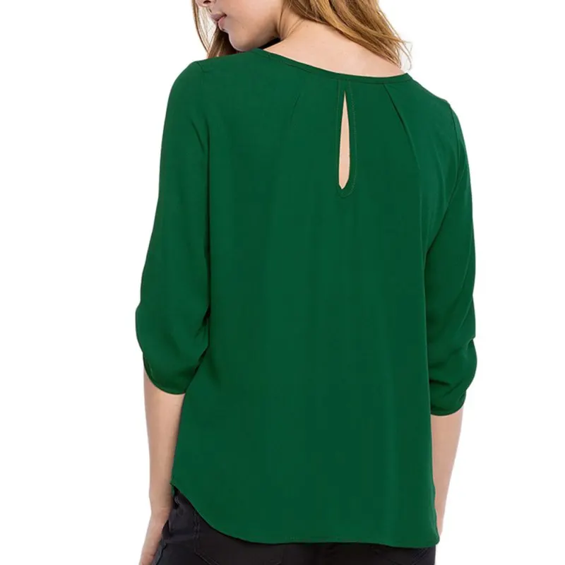Зеленая, желтая, женская рубашка, шифон, Blusas Femininas, топы, элегантные, для девушек, официальная, офисная, блузка, плюс размер, с круглым вырезом, рубашка для женщин