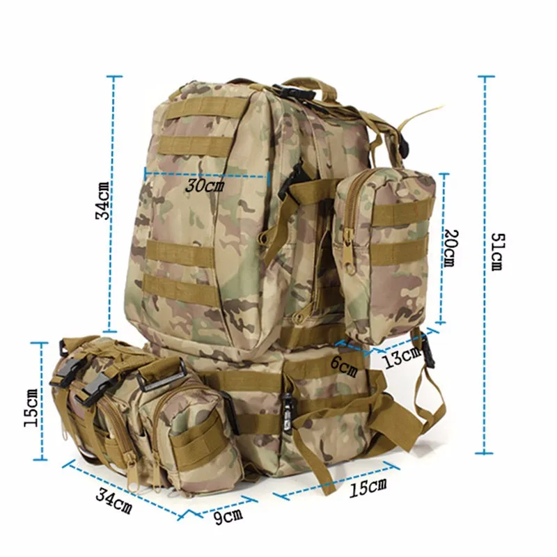 Военный Рюкзак Molle, армейский рюкзак SWAT для выживания на поле, камуфляжная сумка, 55Л, с двойным плечом, большая емкость, ACU, многофункциональный рюкзак для путешествий