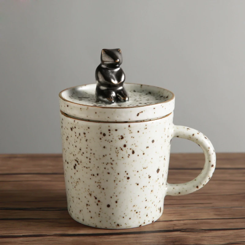 220ML Japanese Style Ceramic pottery Mug Lovely Bear Lid Kit Lovers Coffee Black Tea Water Glass Milk Afternoon tea Drinkware | Дом и сад