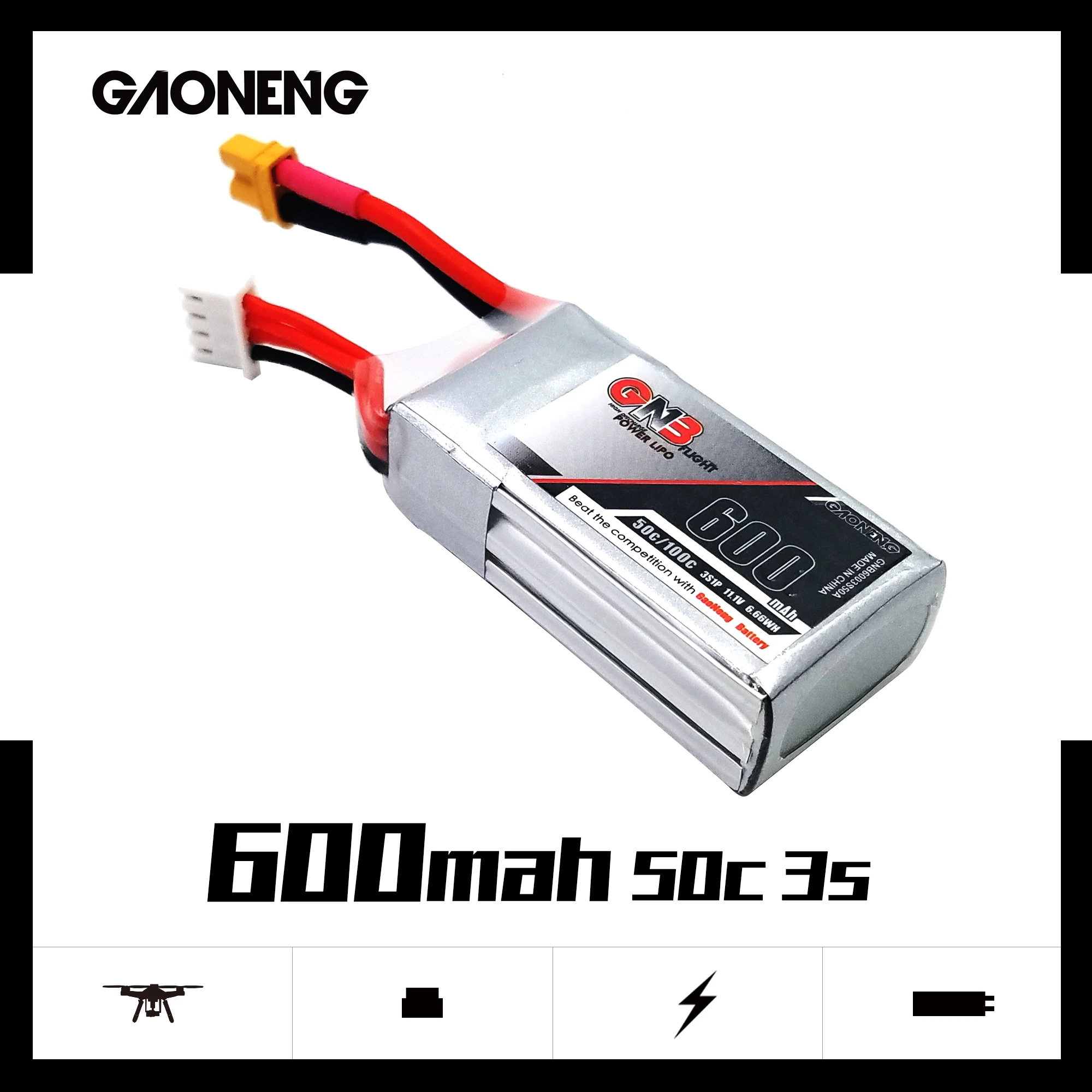 2 шт. литий полимерный аккумулятор Gaoneng GNB 600 мАч 3S 11 1 В 50C/100C разъем XT30 для iFlight CineBee