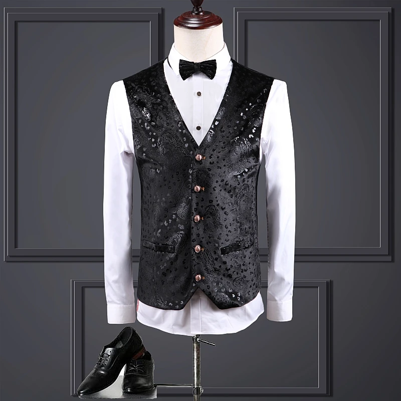 Новинка Мужские костюмы (пиджак + жилет брюки) высококачественный смокинг