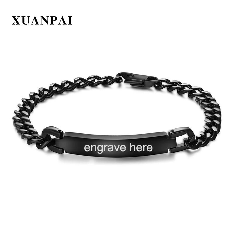 XUANPAI Free Engraving 9mm Stainless Steel Bracelet for Men ID Bangle Classic Black Identification Male Jewelry Bijoux | Украшения и