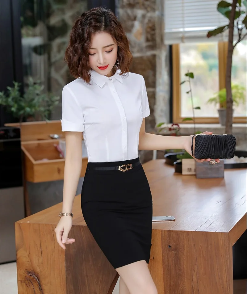 Летние Деловые женские белые блузки деловые костюмы с юбкой и топом из 2