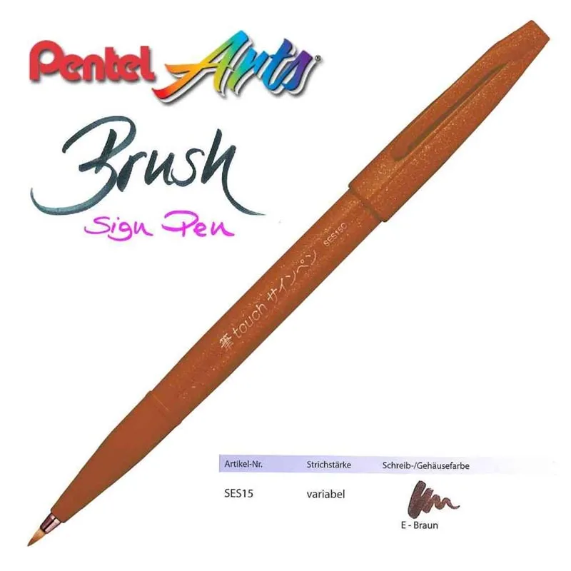 Япония Pentel Fude Touch SES15C гибкий наконечник вывеска ручки мягкая кисть Ручка каллиграфия Ручная надпись эскиз Живопись Рисунок - Цвет: Touch Brown