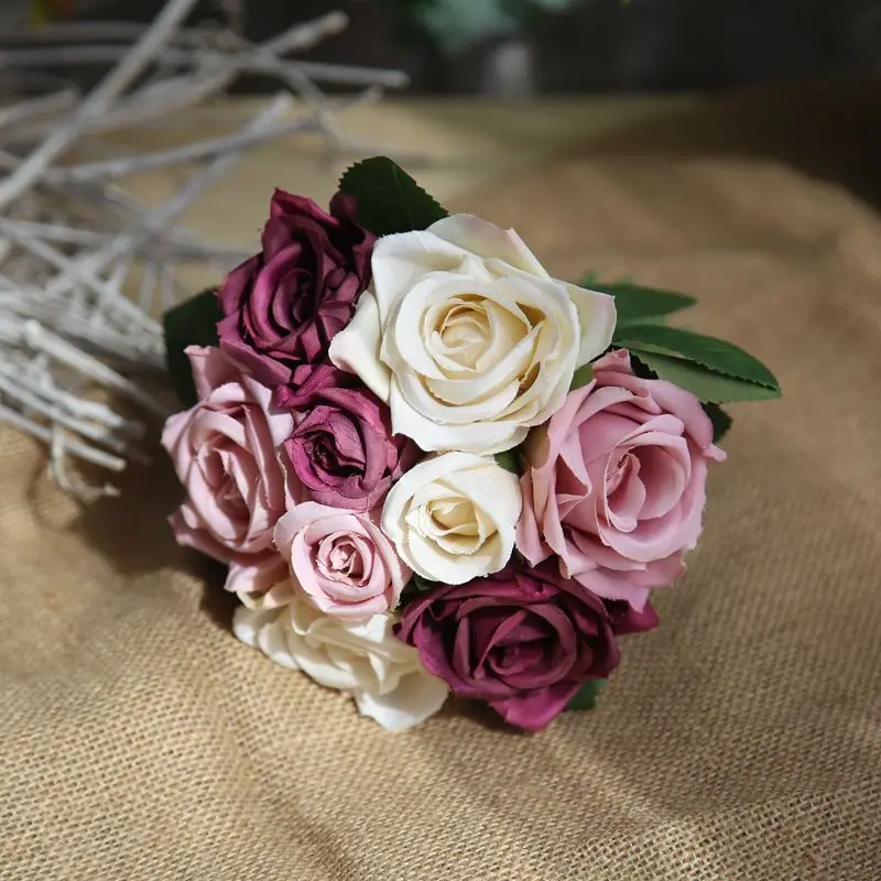 17 Eternal 9 букет роз kwiaty fleurs blumen flores para manualidades fiori flor cicek шелковые цветы для украшения дома свадебный цветок - Цвет: 17 Eternal