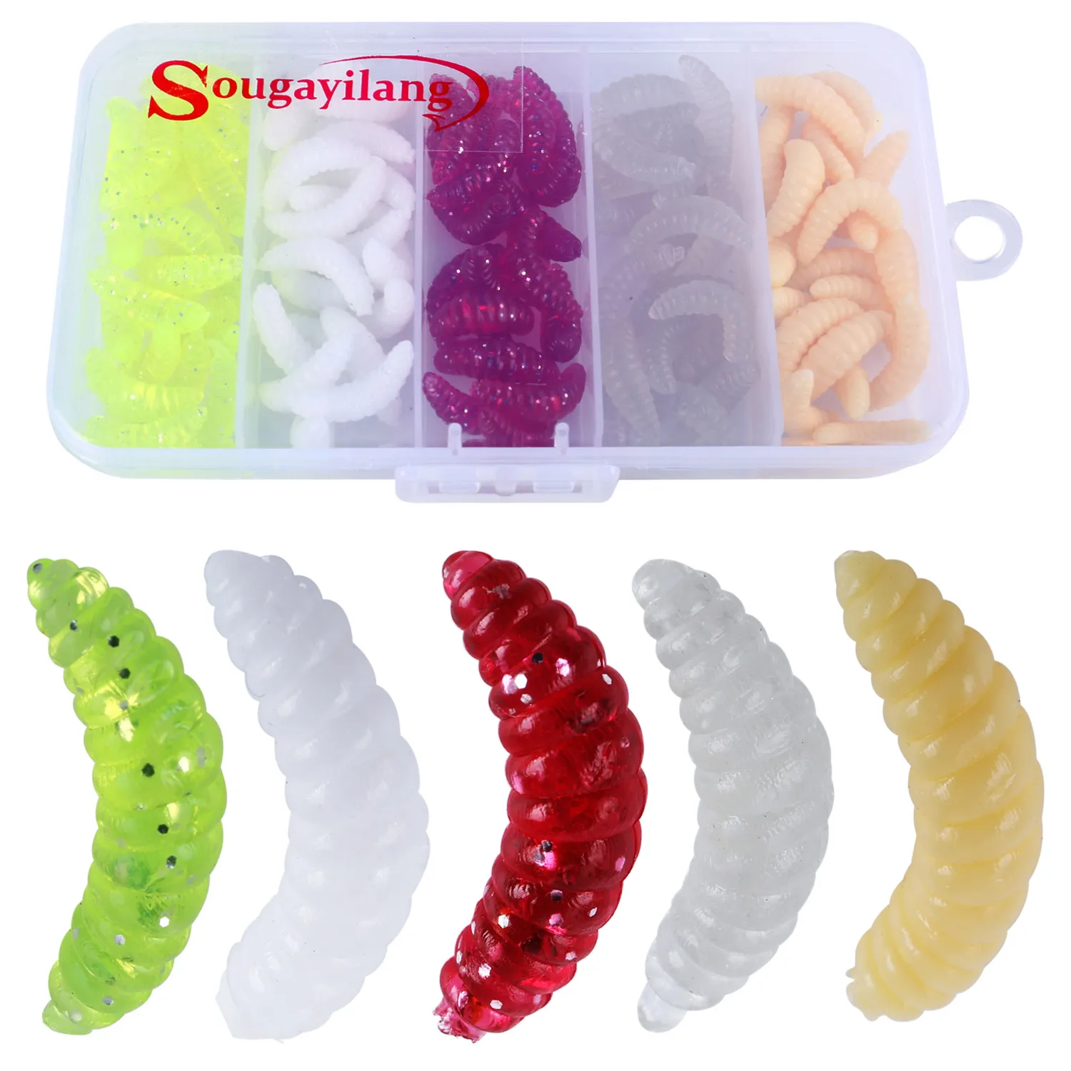 Sougayilang 100 шт./кор. Maggot Grub Мягкая приманка 2 5 см 0 3 г черви с запахом блестящая