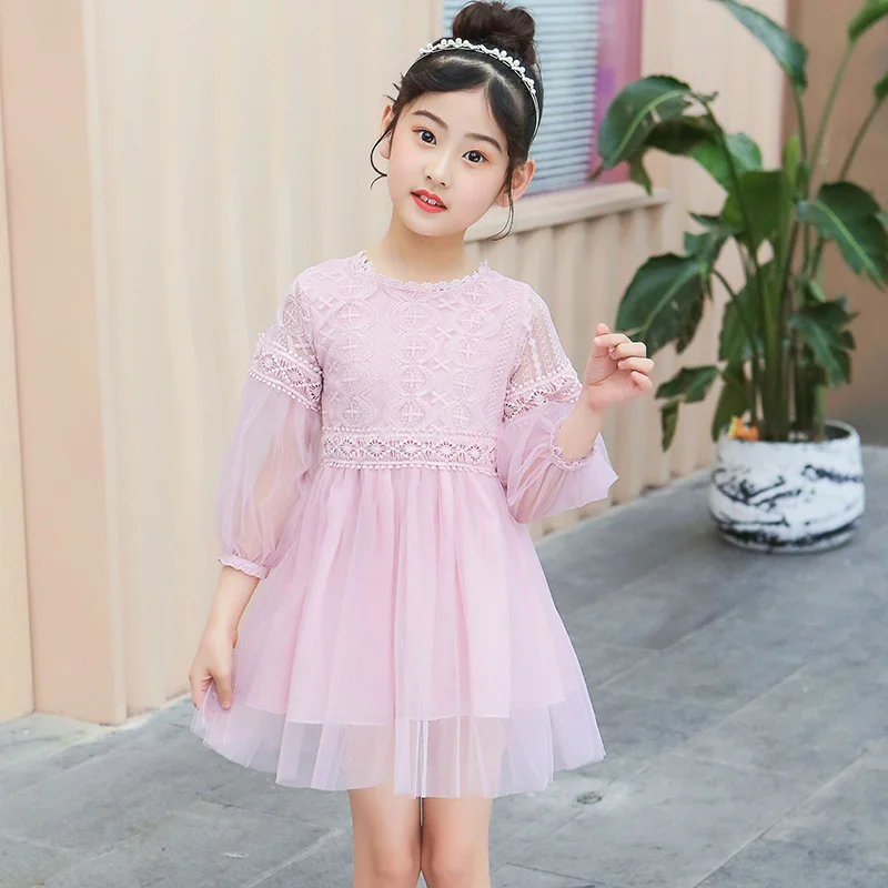 Girls Dress Summer 2019 Pink And White Princess Long Sleeve Cute For 3-10 Years Children Clothing | Детская одежда и обувь