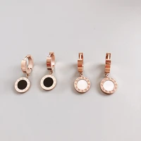 yun ruo fashion personality roman number shell stud earring woman rose gold color titanium steel jewelry birthday gift not fade