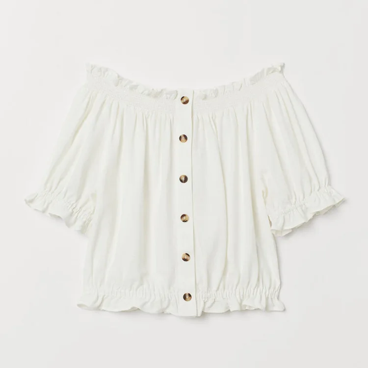 Деревянные уха воротник рубашки женские 2019 с коротким рукавом летние пикантные