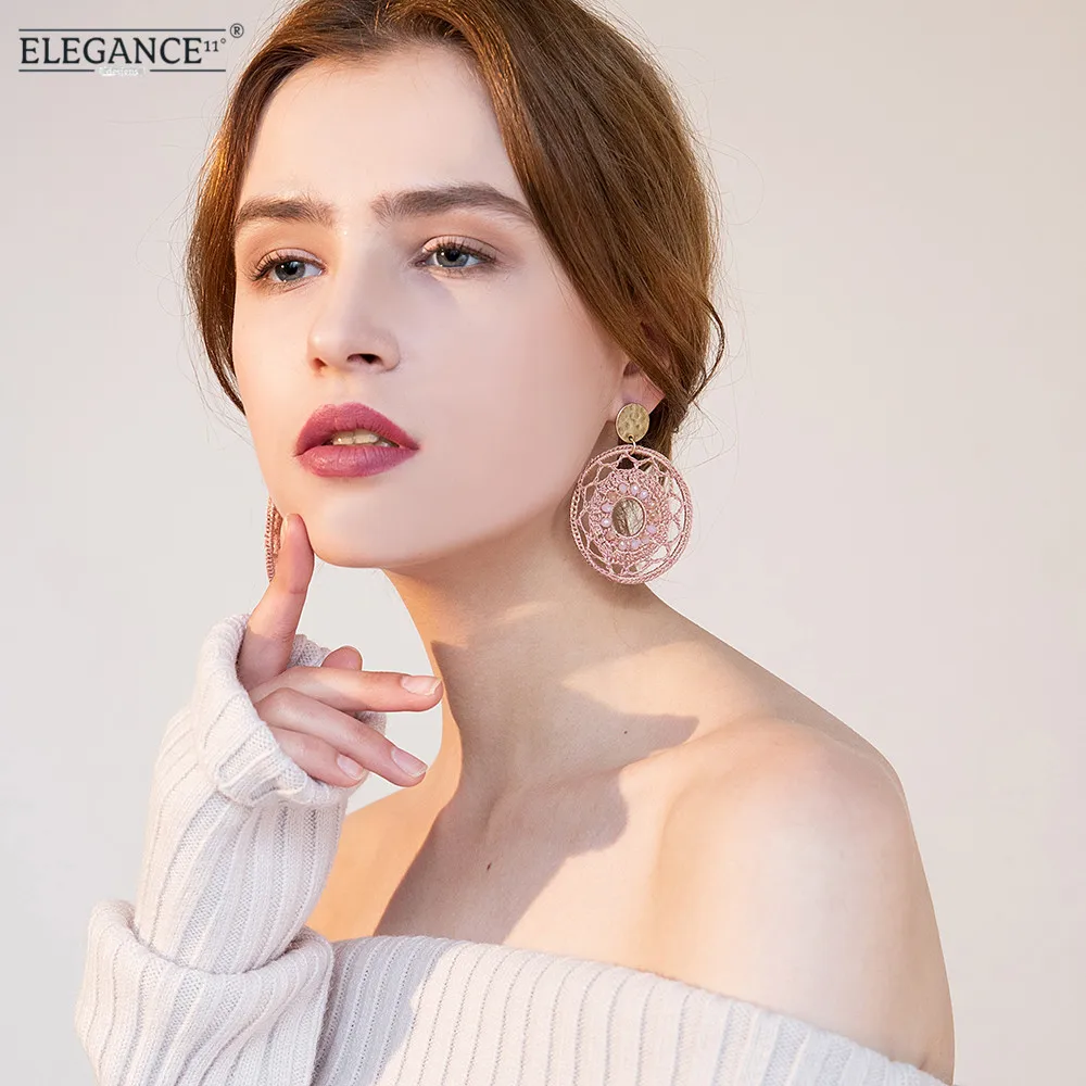 ELEGANCE11 большие серьги ручной работы в богемном стиле, круглые Висячие серьги для женщин, модные висячие серьги