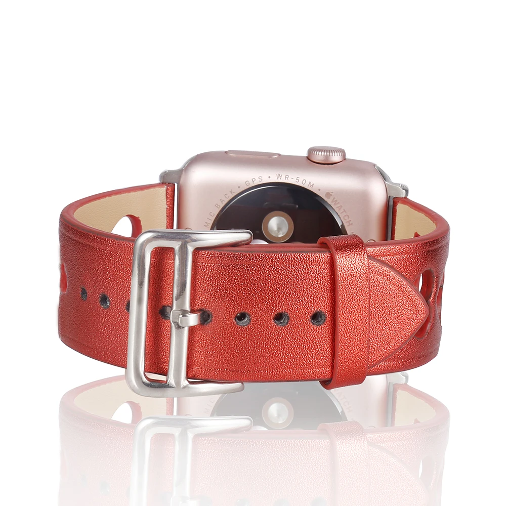 BOX-W For Apple Watch Band Girls Leather Watchband Unique Heart Design Strap Female Cuff Bracelet for iWatch Series 4 3 2 1 | Электроника