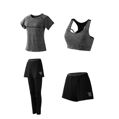 Dark Gray 4pcs 5 шт., женские наборы для тренировок, набор для йоги, одежда для бега, женская одежда из полиэстера, женская одежда для фитнеса, женская спортивная одежда с бюстгальтером - Цвет: Dark Gray 4pcs