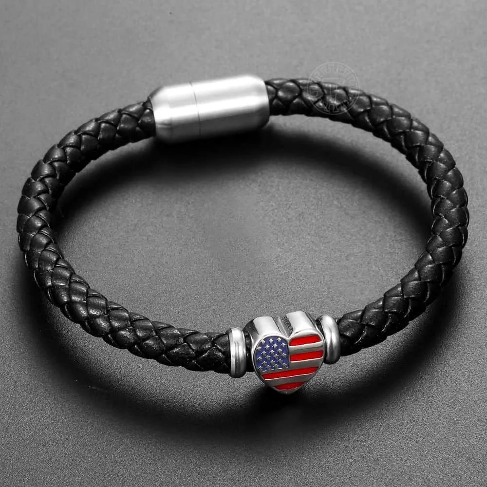 Мужские и женские кожаные браслеты черные плетеные в форме сердца США сердце с