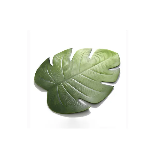 Green 13x10cm New Brand Fake Palm Leaves Table Placemat Cup Coaster Tea Table Mat Hawaii Wedding Table Decoration Summer Party Insulated Pad - Цвет: Green 13x10cm