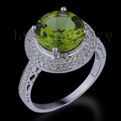 

LOVERJEWELRY Best Sale Diamond Jewelry Solid 14Kt White Gold Crystal Peridot Wedding Ring Round 10mm WR0015