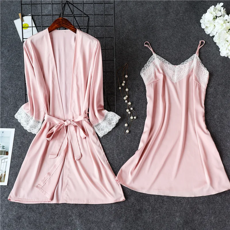 Летний новый костюм двойка из ледяного шелка пижама Женская атласная ночная