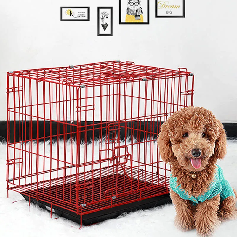 red Petshy складная металлическая клетка для собак Питомник Железный удобный домик для домашних животных Портативный Крытый Открытый Маленький Средний ящик для кошек и собак - Цвет: red