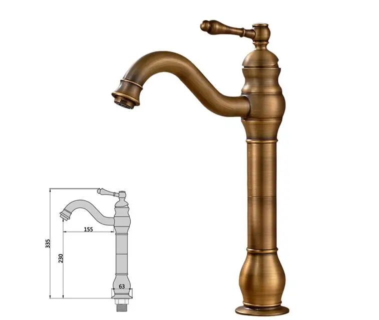 Antique bronze basin faucet plus high basin single lever hot and cold copper full of European retro faucet free shipping