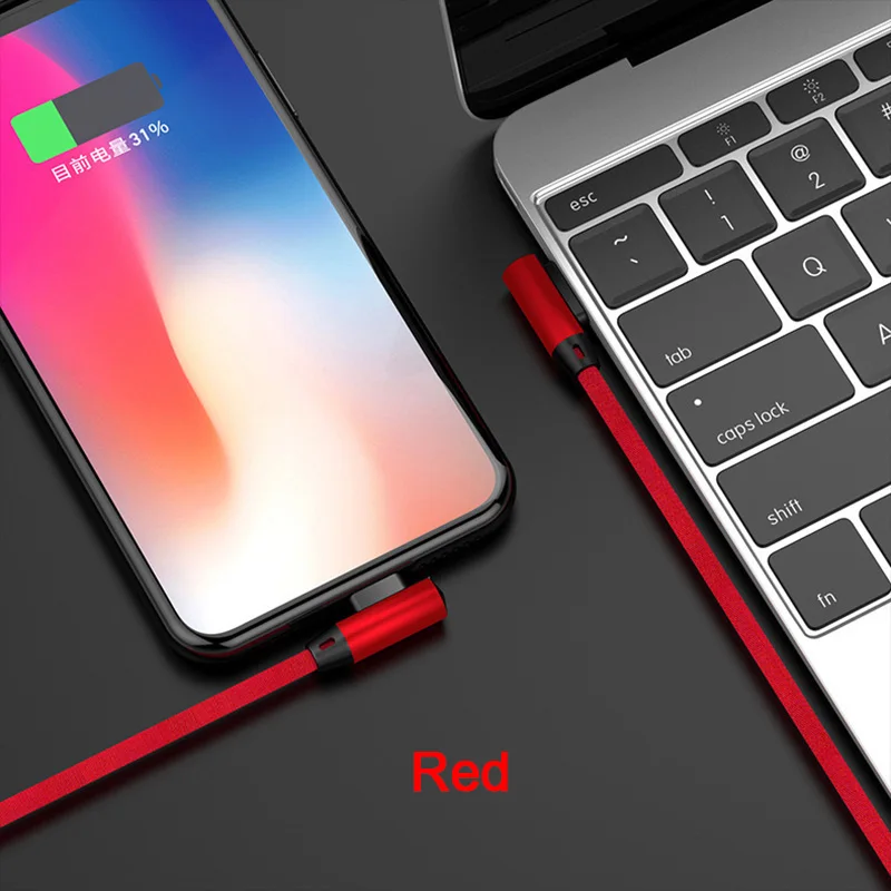 90 градусов USB кабель для быстрой зарядки iPhone 5 6 6s 7 8 iPad Type C зарядного устройства