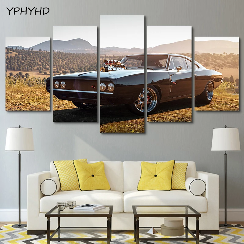 YPHYHD 5 шт. 1970 Dodge charger RT холст картины модульная печать произведение искусства современный спортивный автомобиль плакат домашний Декор стены искусства