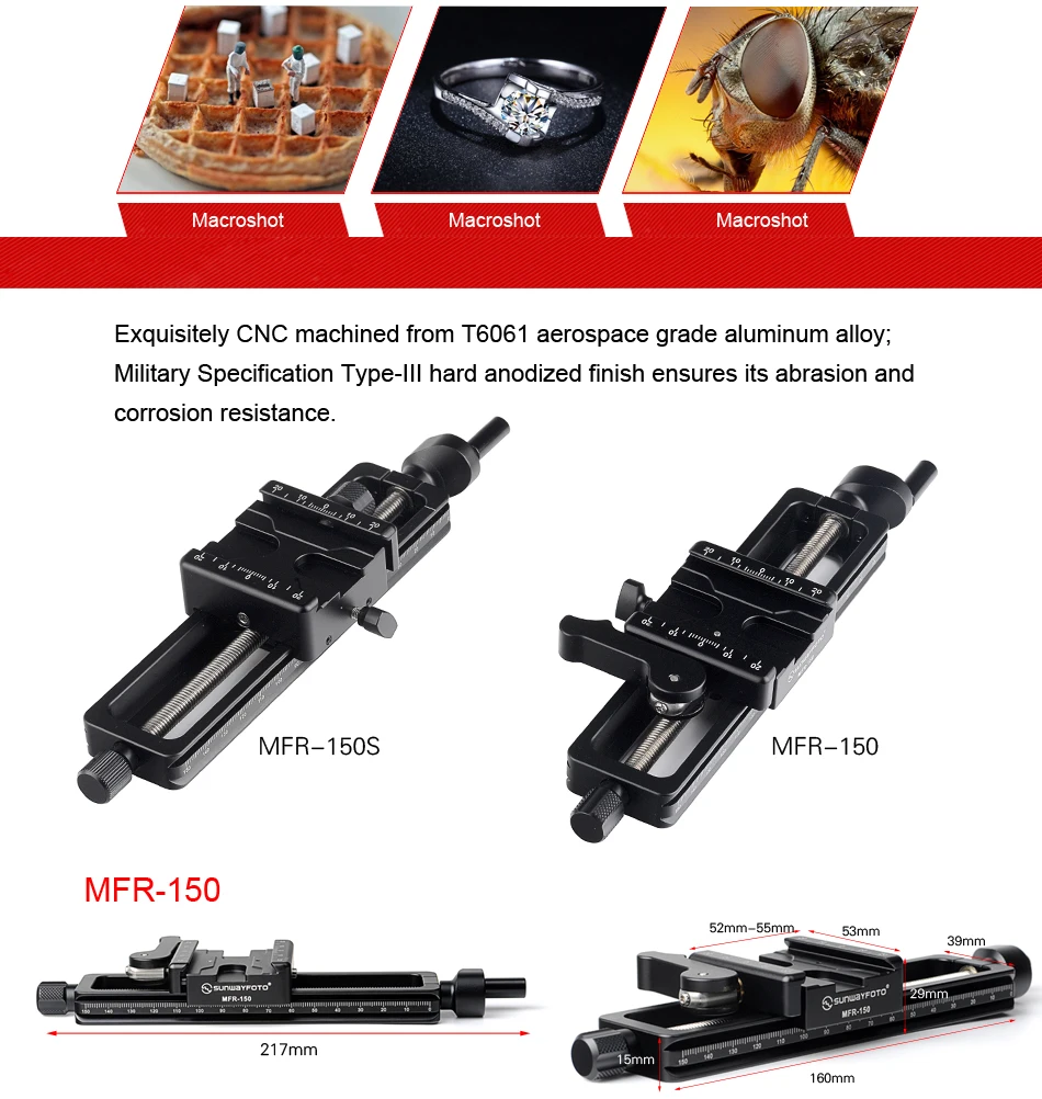 SUNWAYFOTO MFR-150s аксессуары для камеры головка штатива Макросъемка фокусировка Макросъемка для фотосъемки