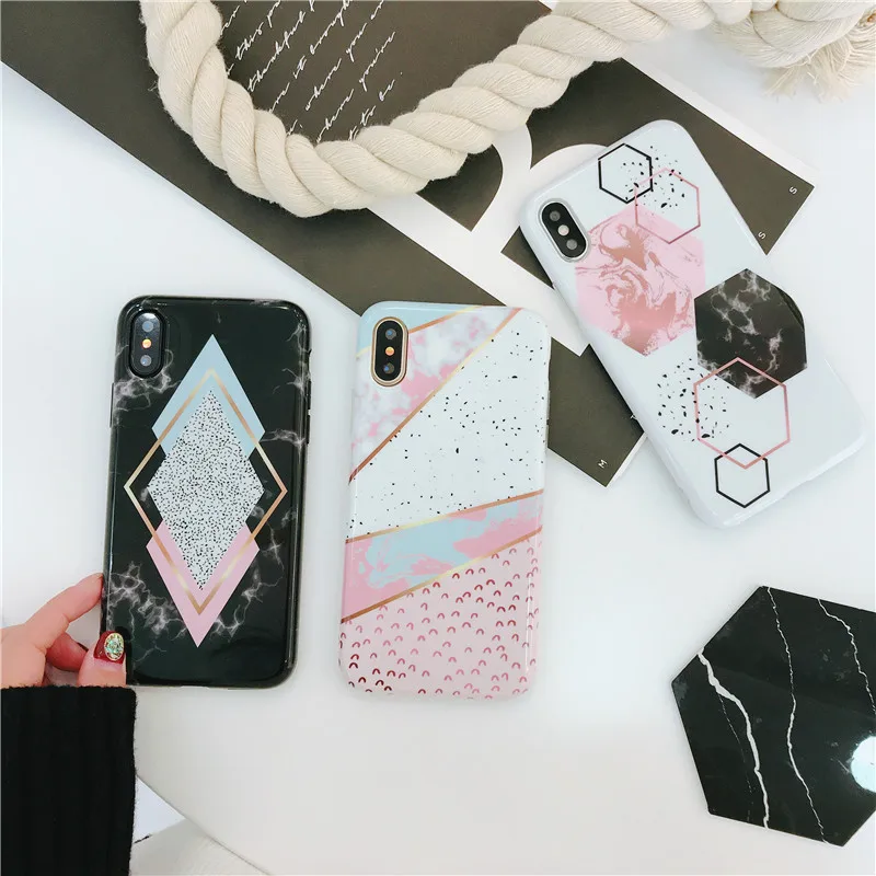 Boucho Candy Color Marble Phone Cases For iphone 8 Case X 6S 6 7 Plus Funny Geometry Splice Pattern Back Cover |