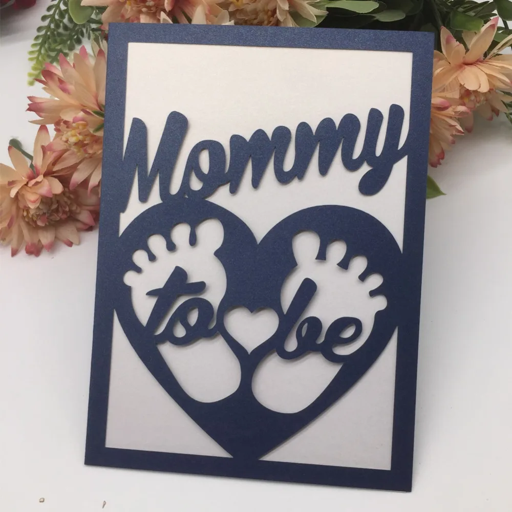 

40Pcs/Lot 24 Colors Baby Shower Invitations Card Laser Cut Carved Little Feet Pattern Birthday Card Greeting Blessing Card