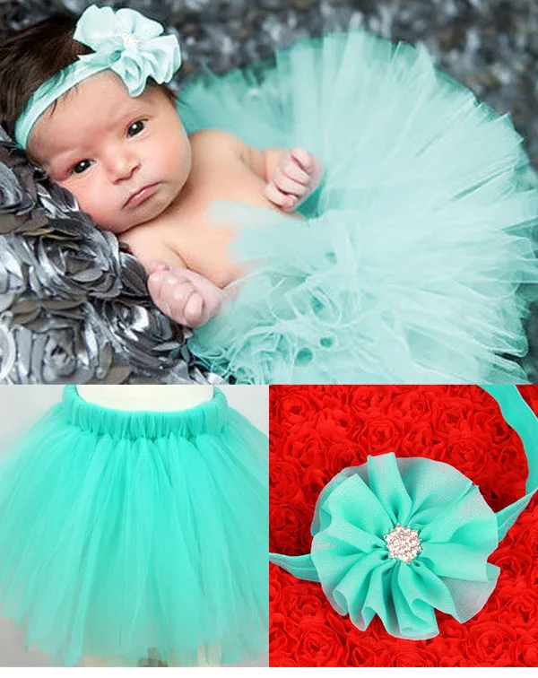 Blue Tutu Skirts Pack Baby Тюлевая юбка-пачка повязка на голову с цветами для новорожденных Одежда для маленьких девочек юбки Pettiskirt Костюм для фото наряды - Цвет: Blue Tutu Skirts