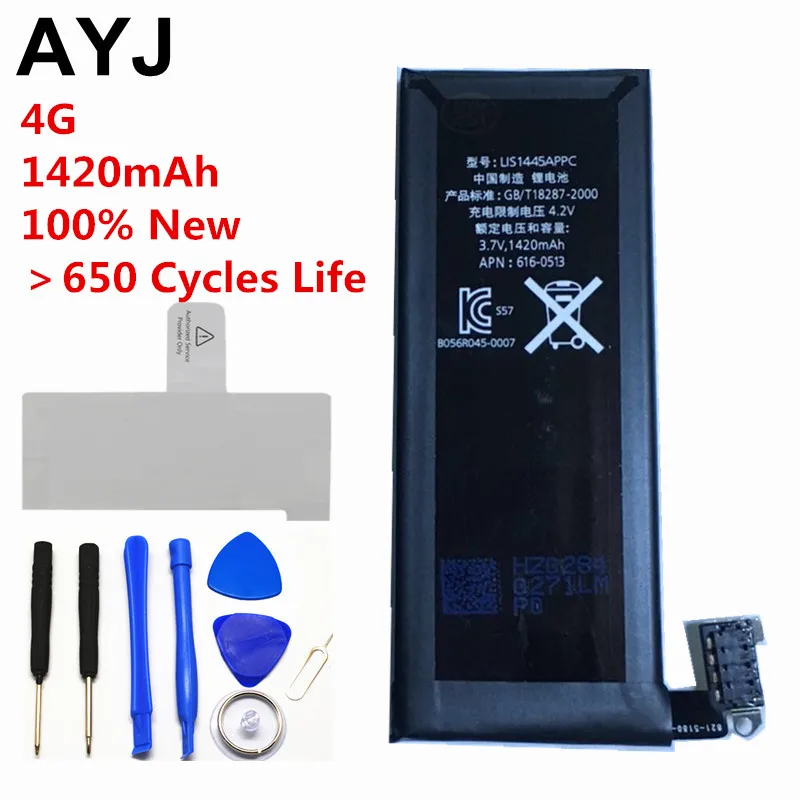 AYJ 100% новый аккумулятор AAAAA 1420 мАч для iPhone 4 4G реальная емкость нулевой цикл